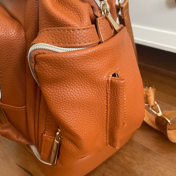 BROWN FAUX LEATHER DIAPER BACKPACK - Picture 3 of 6